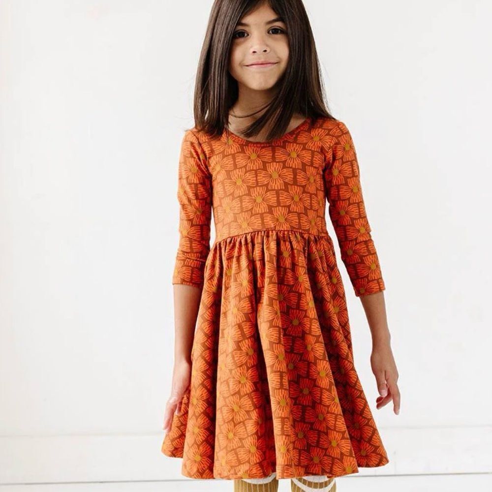 Alice + Ames Brown Orange Blocked Flower Ballet Twirl Dress Sz 6